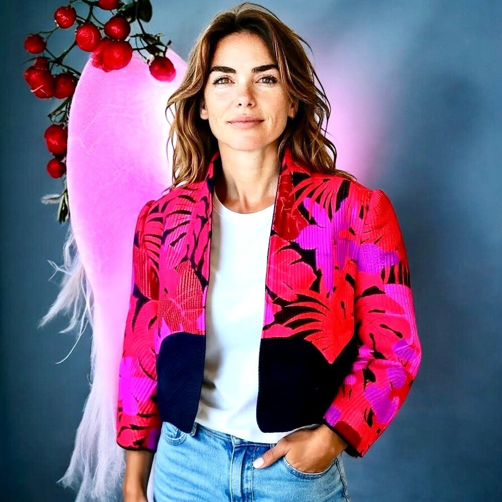 Sunny & Grace Vintage 80's Cropped Jacket Quilted Puffy 3/4 Sleeves